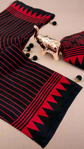 Black and Red Striped Contemporary Satin Crepe Modal Silk Saree